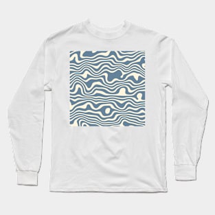 Retro Modern Blue and Beige Flow Long Sleeve T-Shirt